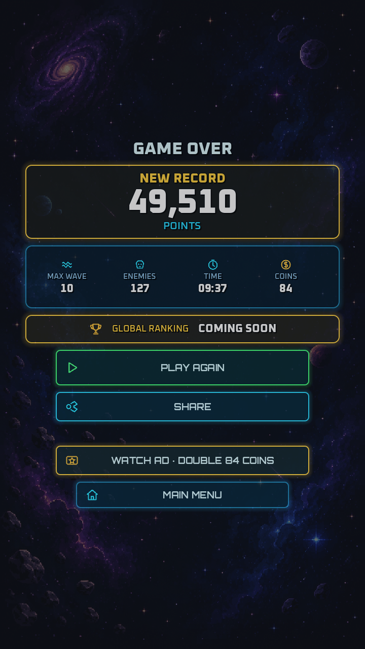 Nueva pantalla de Game Over de Cosmic Rampage 1.0.4