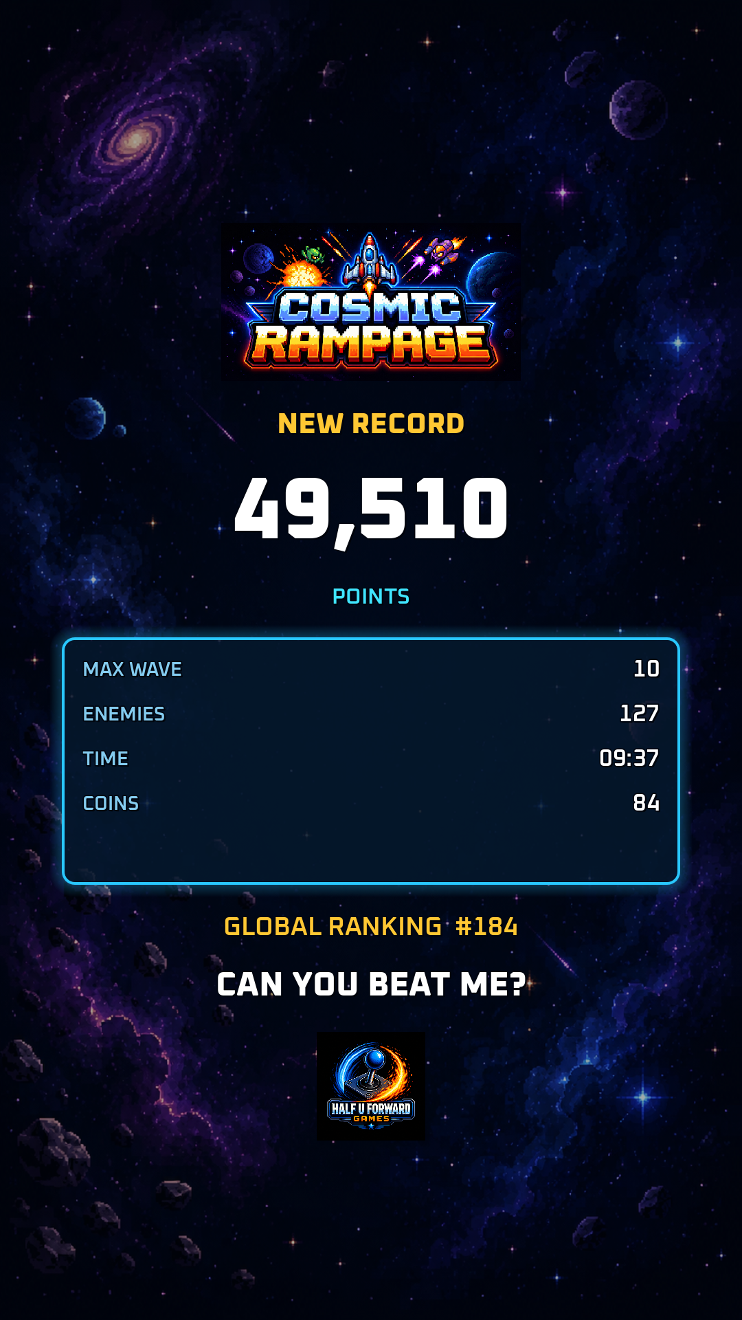 Share card vertical formato historia de Cosmic Rampage